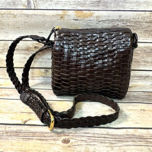 Talbots Womens Vintage 80s 90s Brown Woven Leather Crossbody Shoulder Bag Purse